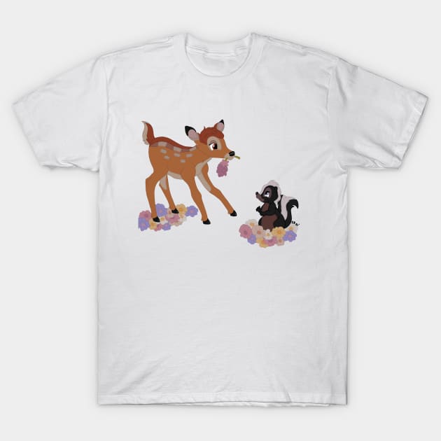 Bambi and Flower in the Flowers T-Shirt by cenglishdesigns
